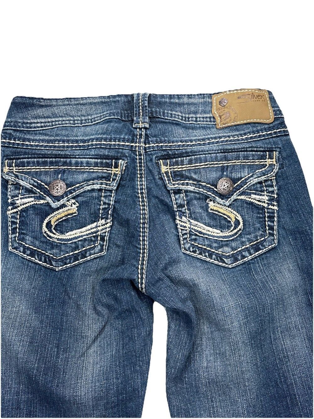 Silver Suki Surplus Low Rise Bootcut Jeans Womens 25x30 Blue Outline Stitch - Picture 3 of 14